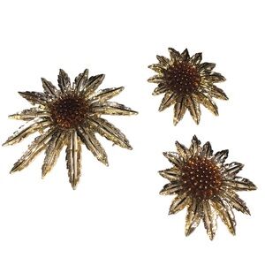 SARAH COVENTRY - Vintage Starburst Brooch Pin and Clip‎ Earrings Set - Sunflower